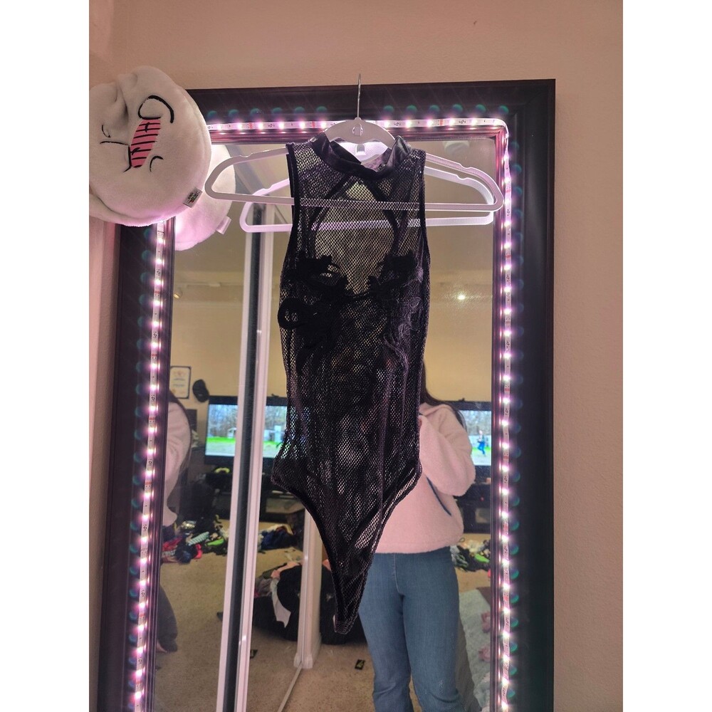 Dollskill Club Exx One Piece Net Bodysuit with Dragons Black